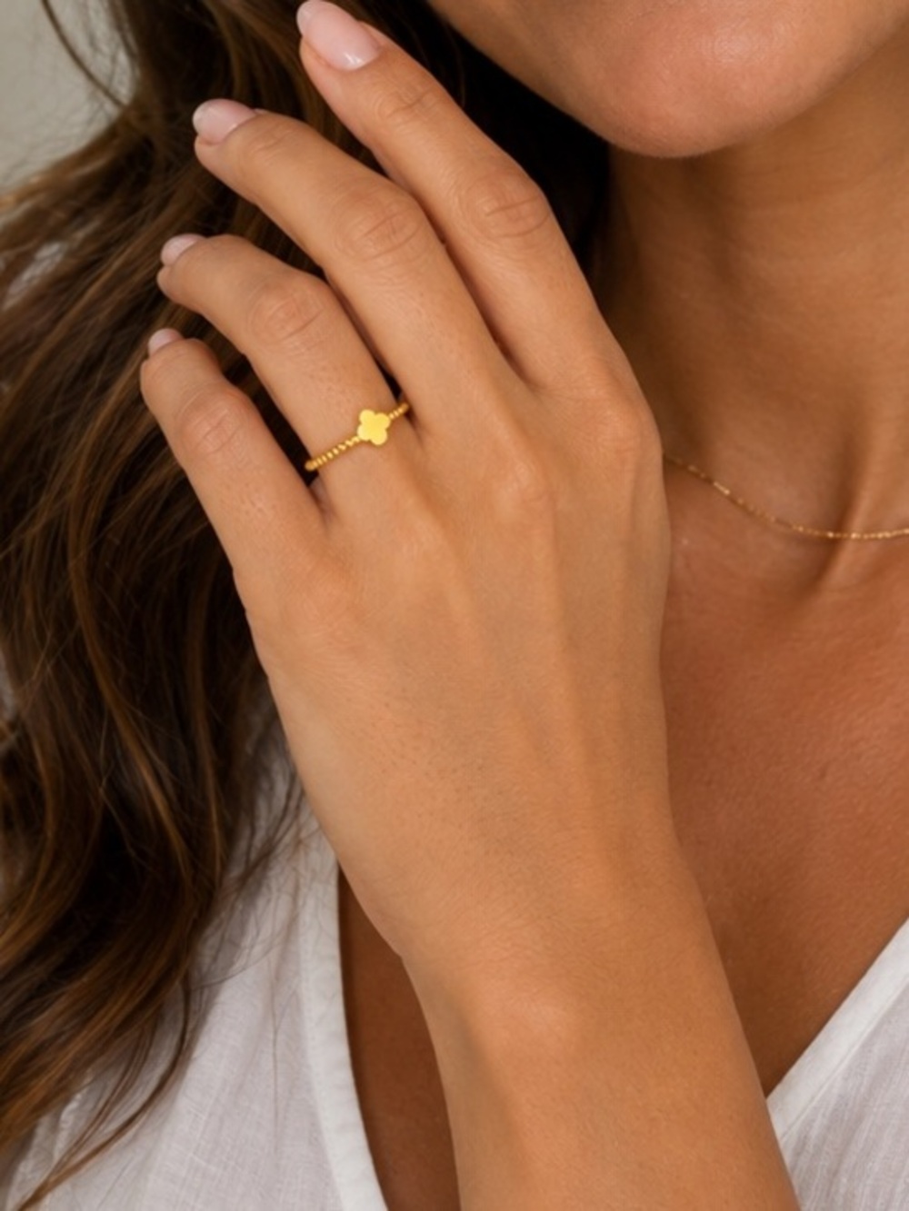 New dainty Gold plated over Sterling Silver Clover Ring with beaded band size 6